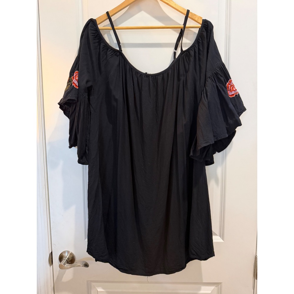 Feathers Black Floral Embroidered Cold Shoulder Mini Dress Tunic Plus Size 2X